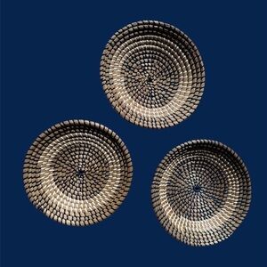 Seagrass WOVEN BASKET SET of 3 Natural and Navy 10”